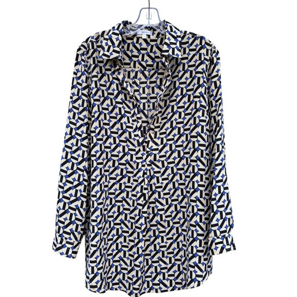 Tyler Boe Silk Shirt S Oversized Popover Geometric Roll Tab Snap Front 100% Silk - Picture 3 of 7